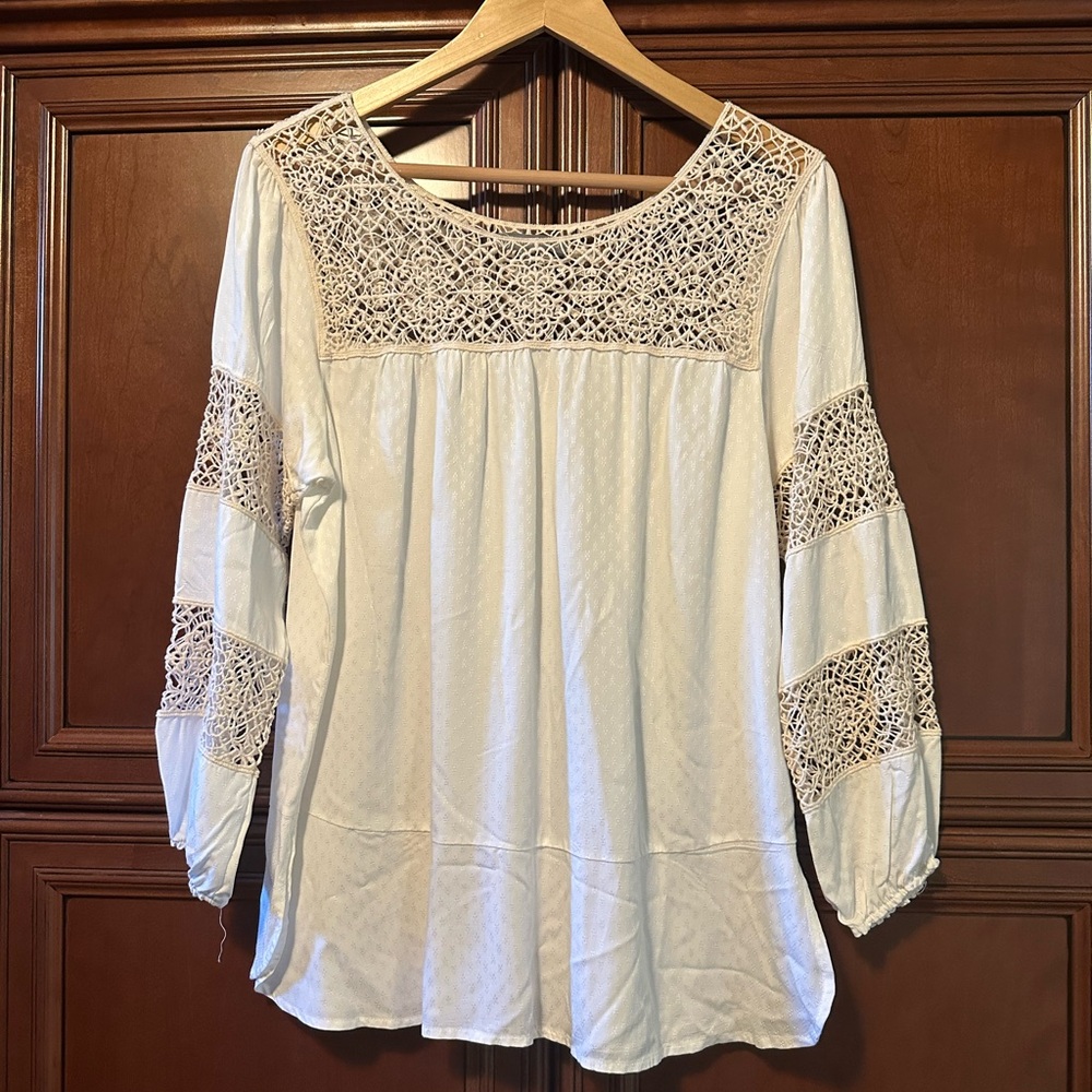 Wit & Wisdom Lace & Jacquard 3/4 Sleeve Peasant Blouse